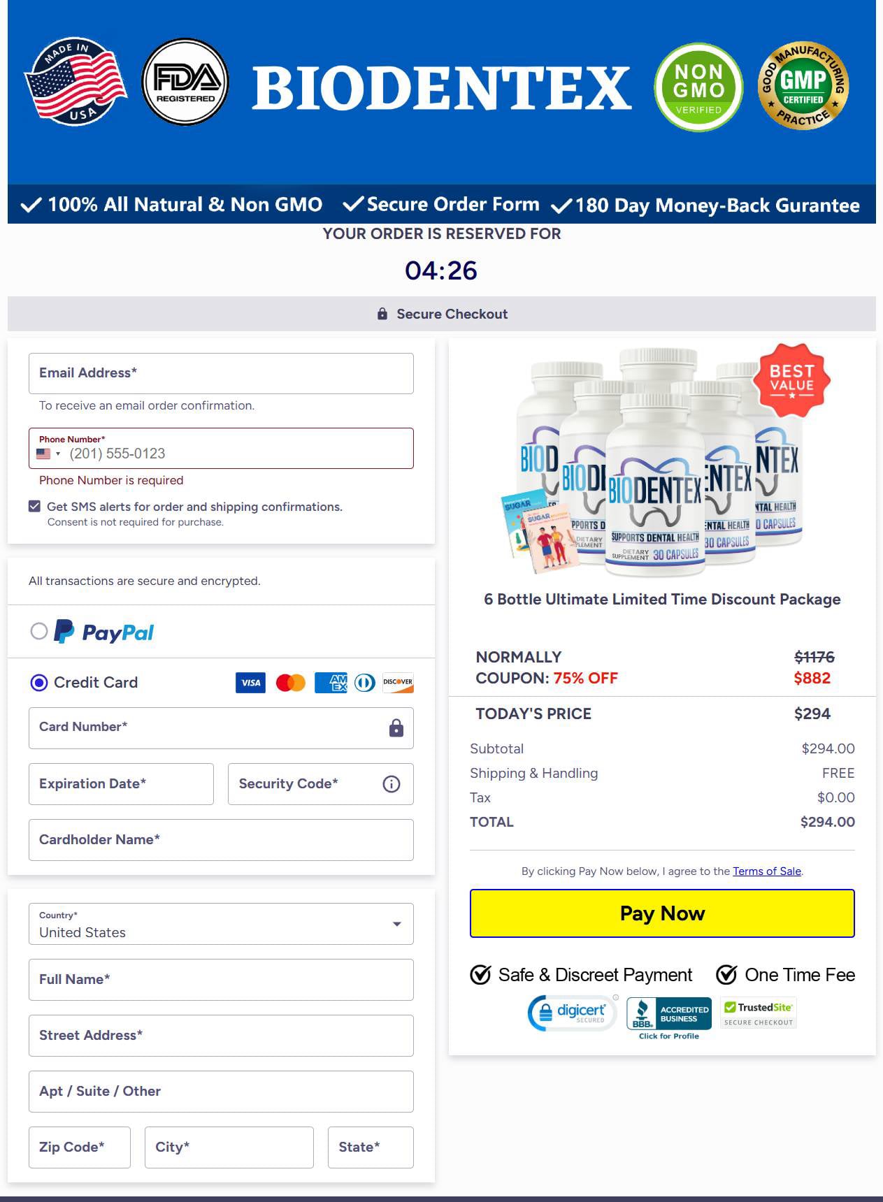 Biodentex Orders Checkout Page